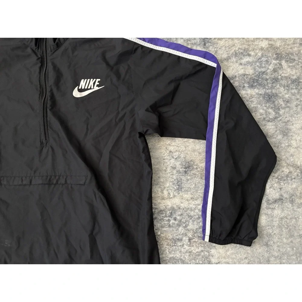 Vintage Nike 1/3 Anorak Jacket XL Black Purple Track Pullover‎ Pocket 1/4 Zip